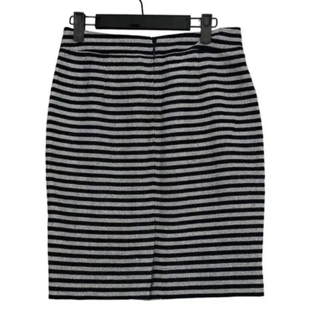 J. Crew Textured Tweed Pencil Lined Mini Skirt Vertical Stripe 0 Navy Blue